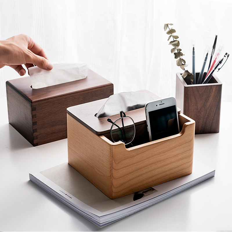 Black Walnuts Wood Paper Towel Box Living Room Solid Wood New Chinese Nordic Day Style Brief Draw Toilet Paper Box Can Brand LOGO Custom