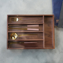 Black walnut grid tableware stationery sundries jewelry storage box Kitchen solid wood knives forks chopsticks and spoons storage box
