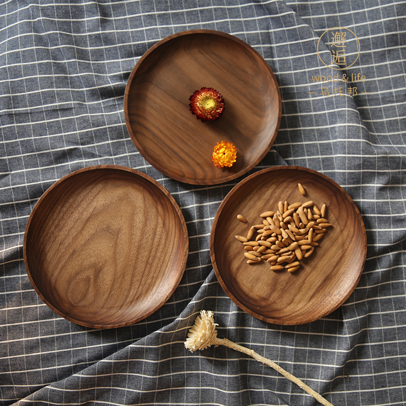 Black Walnuts Wood Whole Wood Round Fruit Pan Coffee Hall Refreshment Cake Nursery Solid Wood Dry Fruit Pan Tea Tray