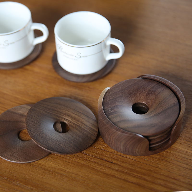 Black walnut whole wood coaster set round solid wood cup holder coffee insulation pad square round Cup cushion cover