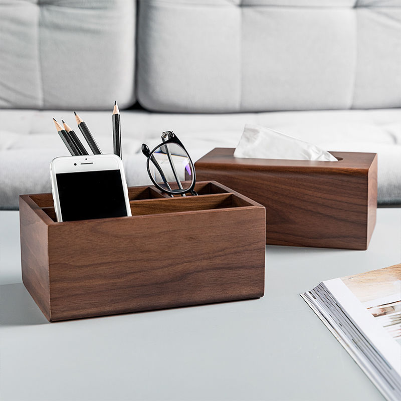 Black walnut remote control storage box Solid wood mobile phone stationery piecemeal storage box Entrance key finishing box
