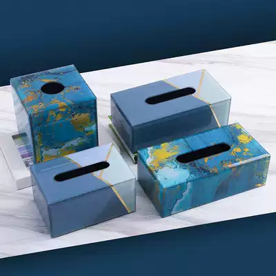 Light luxury style American tissue box decoration coffee table napkin paper box Household stained glass toilet paper box dining table removable toilet paper box