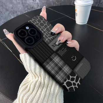 Suitable for iPhone 16 Pro Max Phone Case, New Apple 15 Pro Plaid Smiley Face 14 Simple Female 13 English 12 Creative Male 11 High-End Fashion XS Anti-Drop 7/8 Plus Couple Soft Case