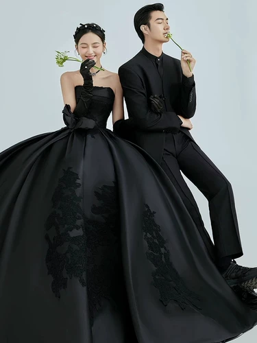 Новый черный атласный топ для фотостудии в стиле ретро, простой хвост, одежда для свадебной фотосъемки в помещении, платье для фотосъемки