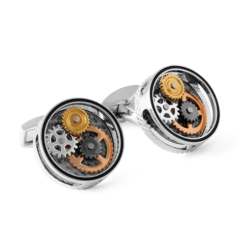 British king of RT cufflinks Tateossian round carbon fiber gear cutout men's shirt high-end cuff studs