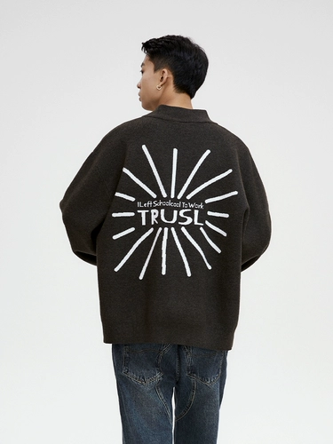 Кардиган с молнией, свитер, трикотажная куртка для влюбленных, с вышивкой, оверсайз, увеличенная толщина