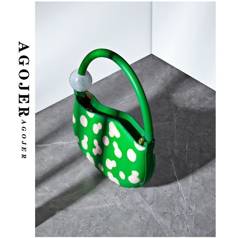 (Small AJ) Original niche design bag leather cow shoulder bag presbyopia pea bag portable Messenger bag high-end sense