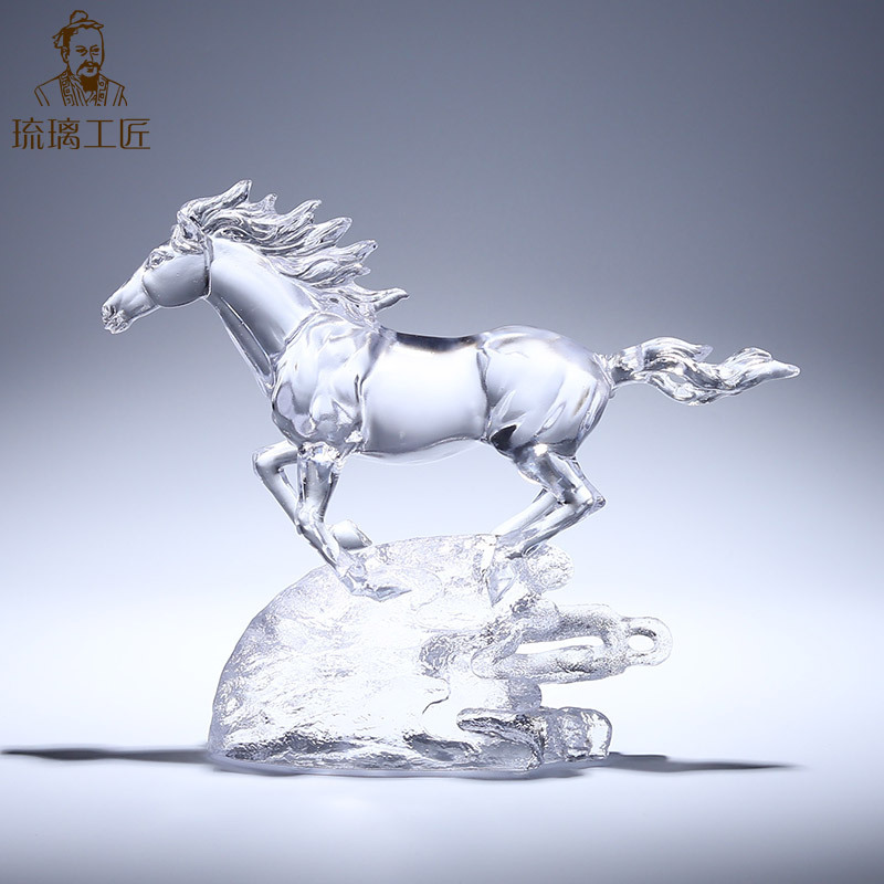 Intangible Cultural Heritage Glazed Crystal White Horse Ornaments for Living Room, High-End Light Luxury, High-End Office Decoration Crafts, Housewarming Gifts