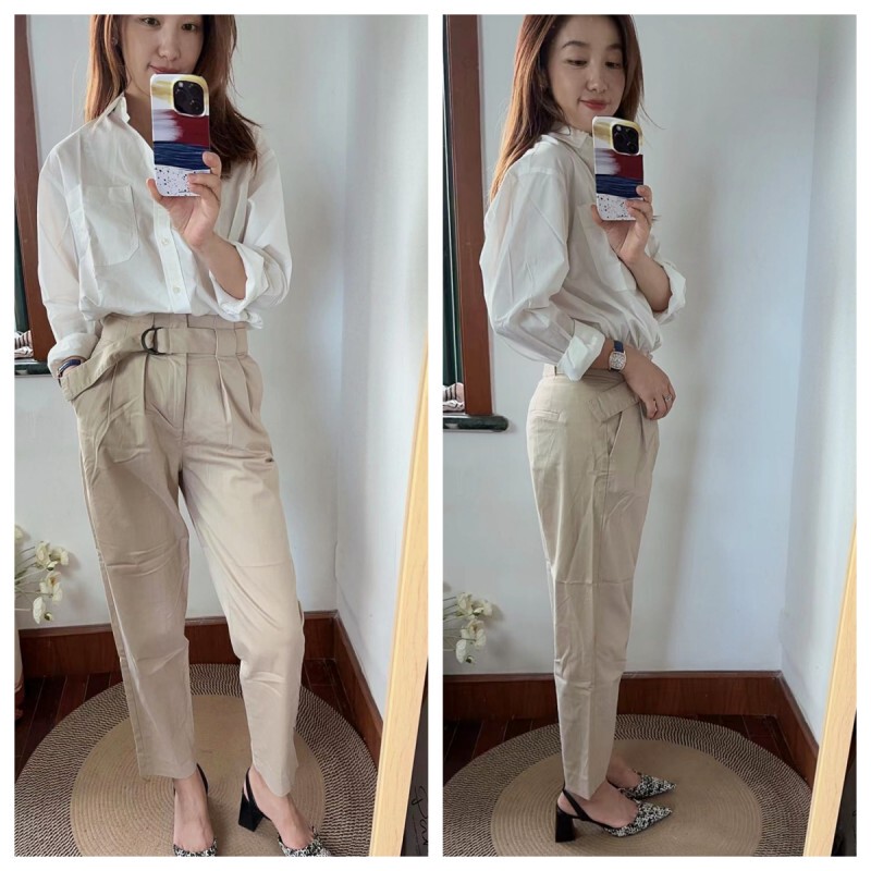 Banana Republic Light Khaki High-Waisted Casual Pants with Belt, in Stock Domestically