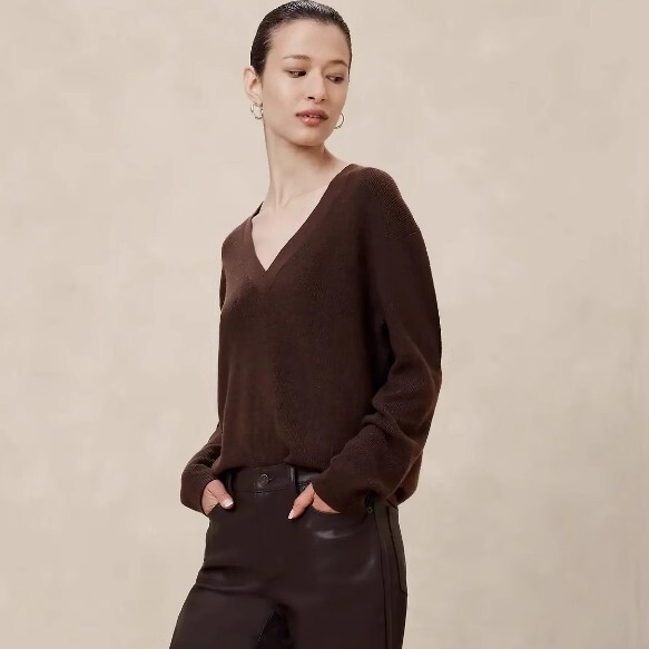 Banana Republic 24 Autumn New V-Neck Loose Knit Pullover Sweater for Women