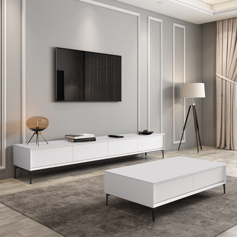 Nordic minimalist light and luxurious TV enclosure small family modern minimalist living-room rockboard iron-foot tea table TV cabinet Composition