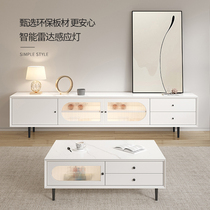 Nordic Light Lavish Rockboard TV Cabinet Radar Sensing Light Long Iridescent Glass Modern Minima Tea Table TV Cabinet Composition