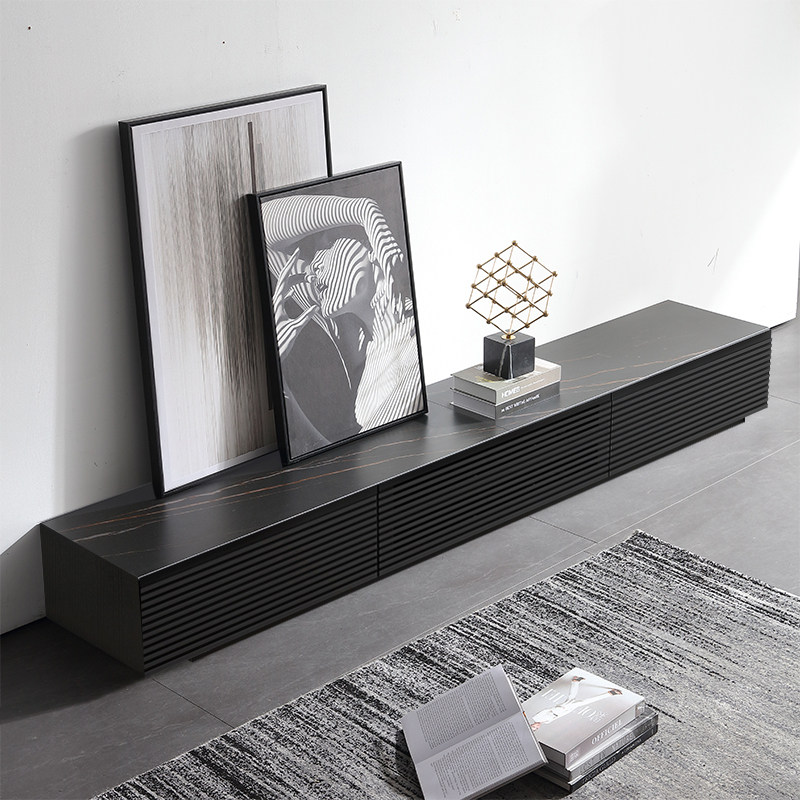 Slate TV cabinet modern minimalist living room floor TV cabinet black solid wood coffee table TV cabinet combination