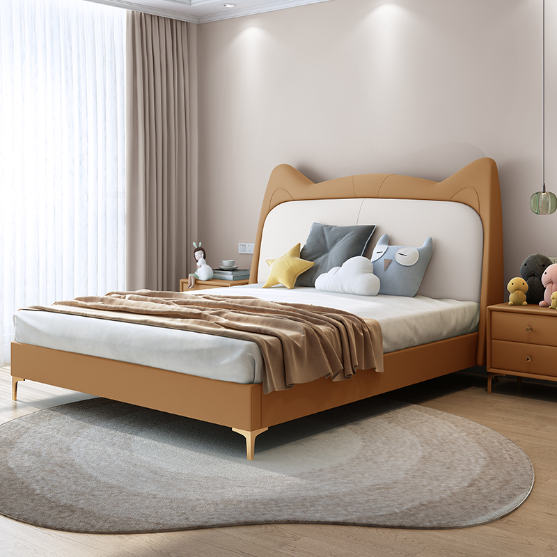 Cat ear children's bed female light luxury modern girl single princess bed girl net red creative girl 1 2 meters leather bed