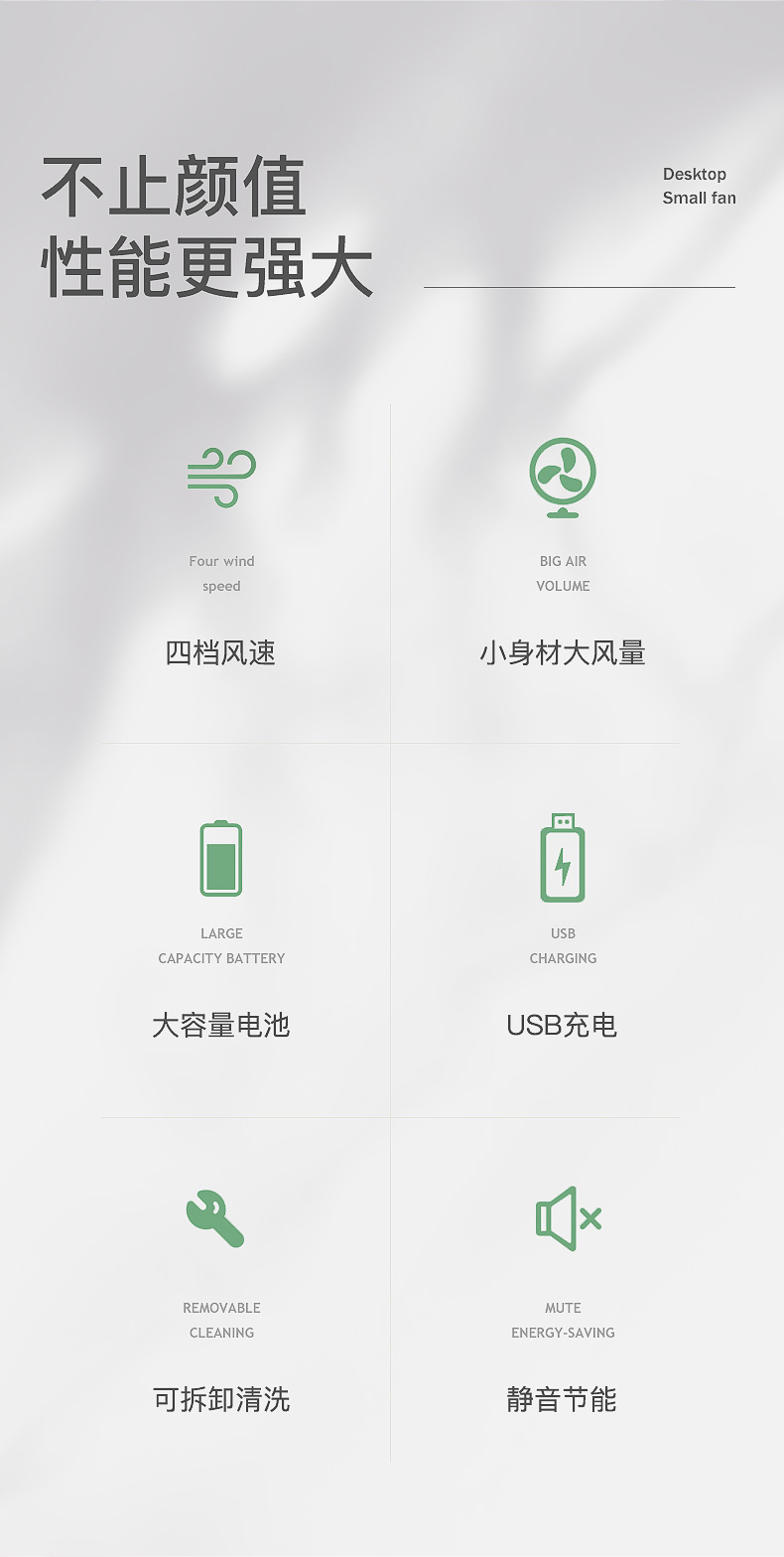 海信 USB充电 迷你桌面风扇 4档风速 90°角度可调 图3