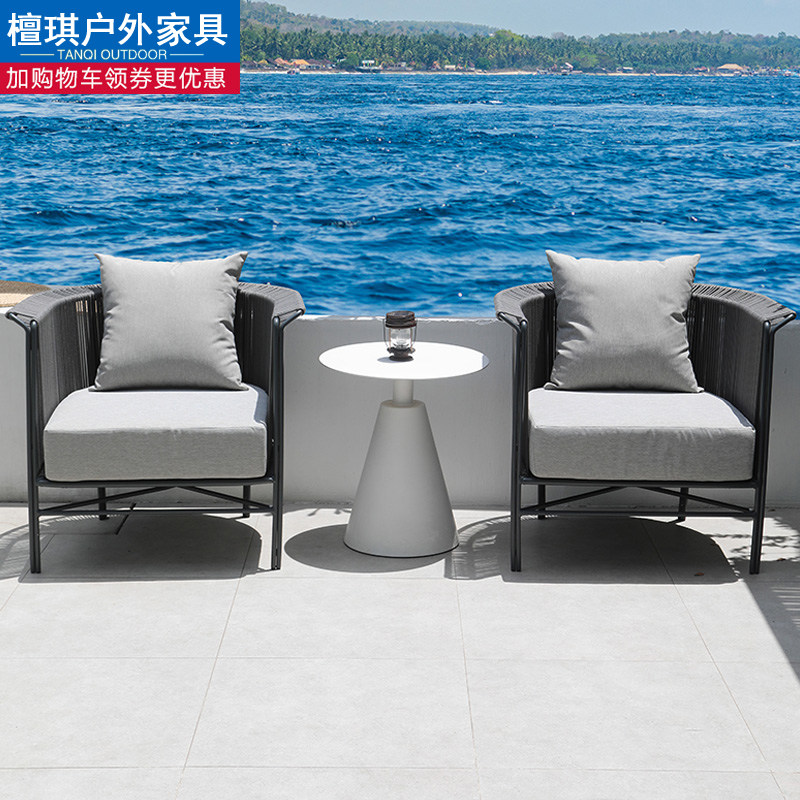 Nordic outdoor sofa terrace homestay hotel rattan courtyard villa balcony single and double sofa set combination