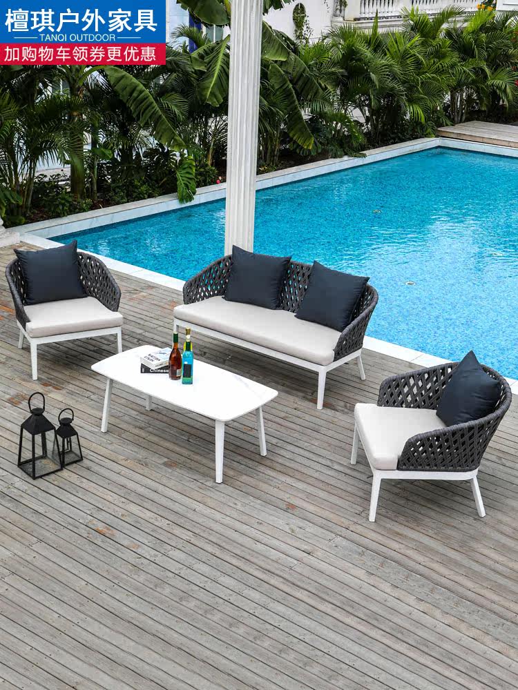 Outdoor rattan sofa double single combination courtyard balcony open-air hotel garden leisure outdoor waterproof rattan chair