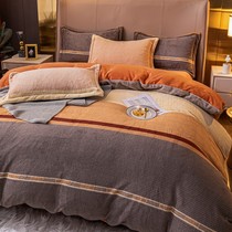Mengjie home textile thickened creeve four pieces of winter coral velvet double-sided plus-sided by flange-flannel bed