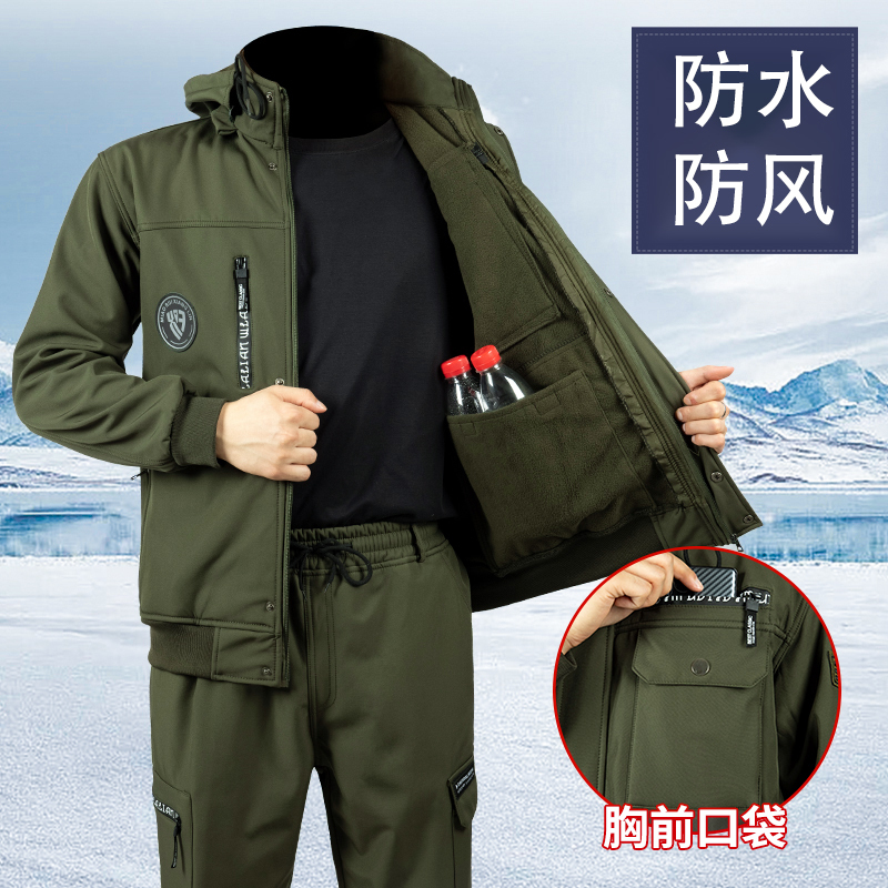 Winter Waterproof Thickened Outdoor Jacket Set, New Cycling Cold-Proof Clothing, Workwear, Sportswear, Men's Work Clothes