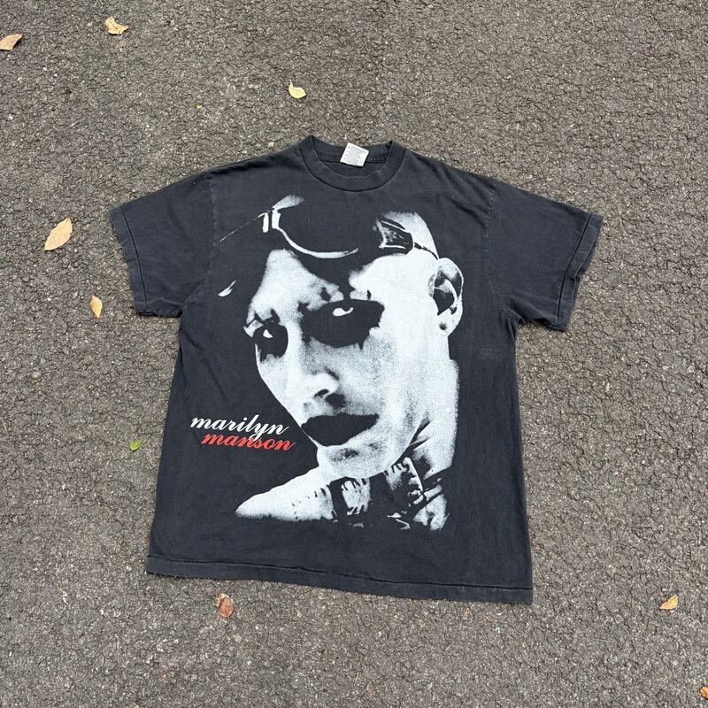 Vintage Manson Sunglasses Retro Portrait Short-Sleeve American-Style T-Shirt with Seamless Single-Stitch Craftsmanship for Men and Women