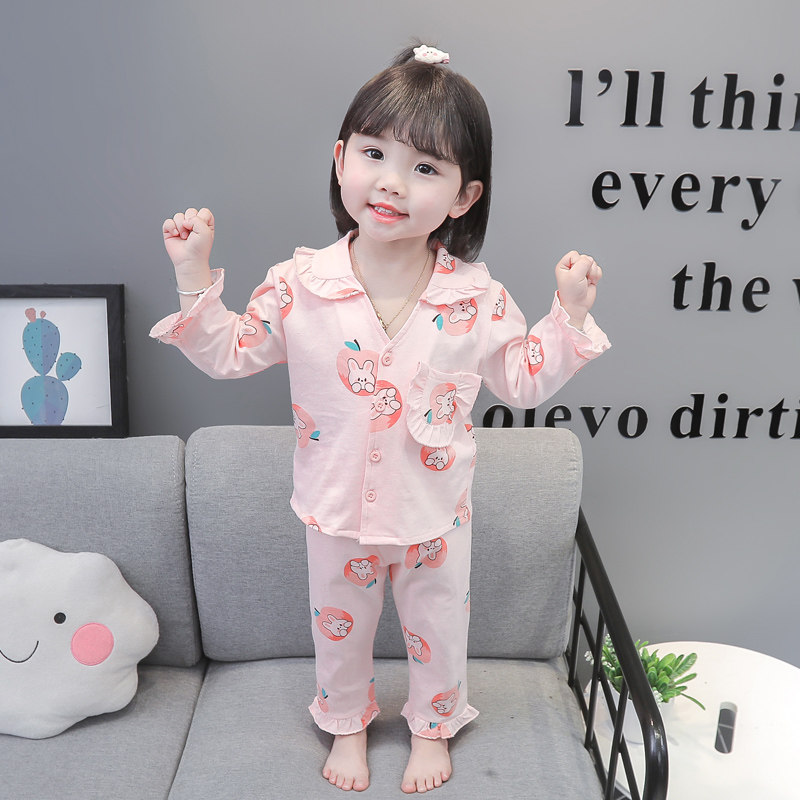 Children's pajamas spring and autumn long-sleeved girls' cotton air-conditioning clothing girls baby children's ball-shaped cartoon home clothing set