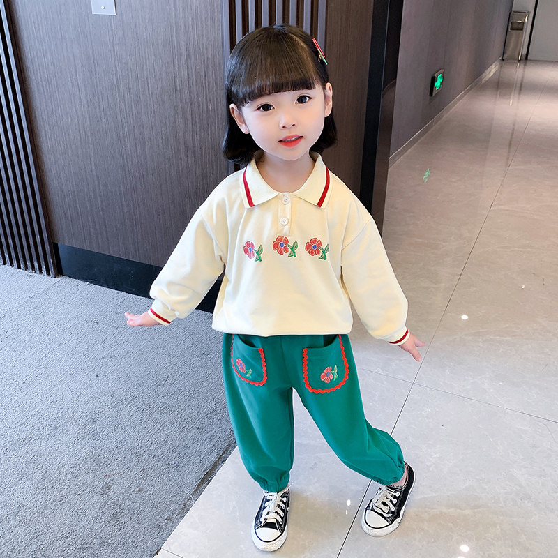 Girls' autumn suits 2022 spring and autumn new fashionable children's college style children's western style children's casual top two-piece set