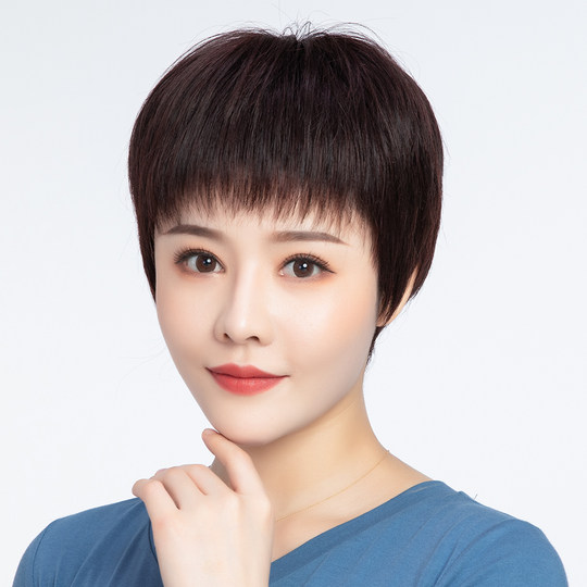 假发短发时尚全真发假发女短发遮白发全头套妈妈发型自然逼真透气