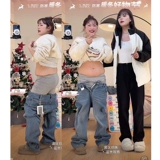 Прямые свободные джинсы, штаны, осенние, большой размер, высокая талия, для формы тела «груша»