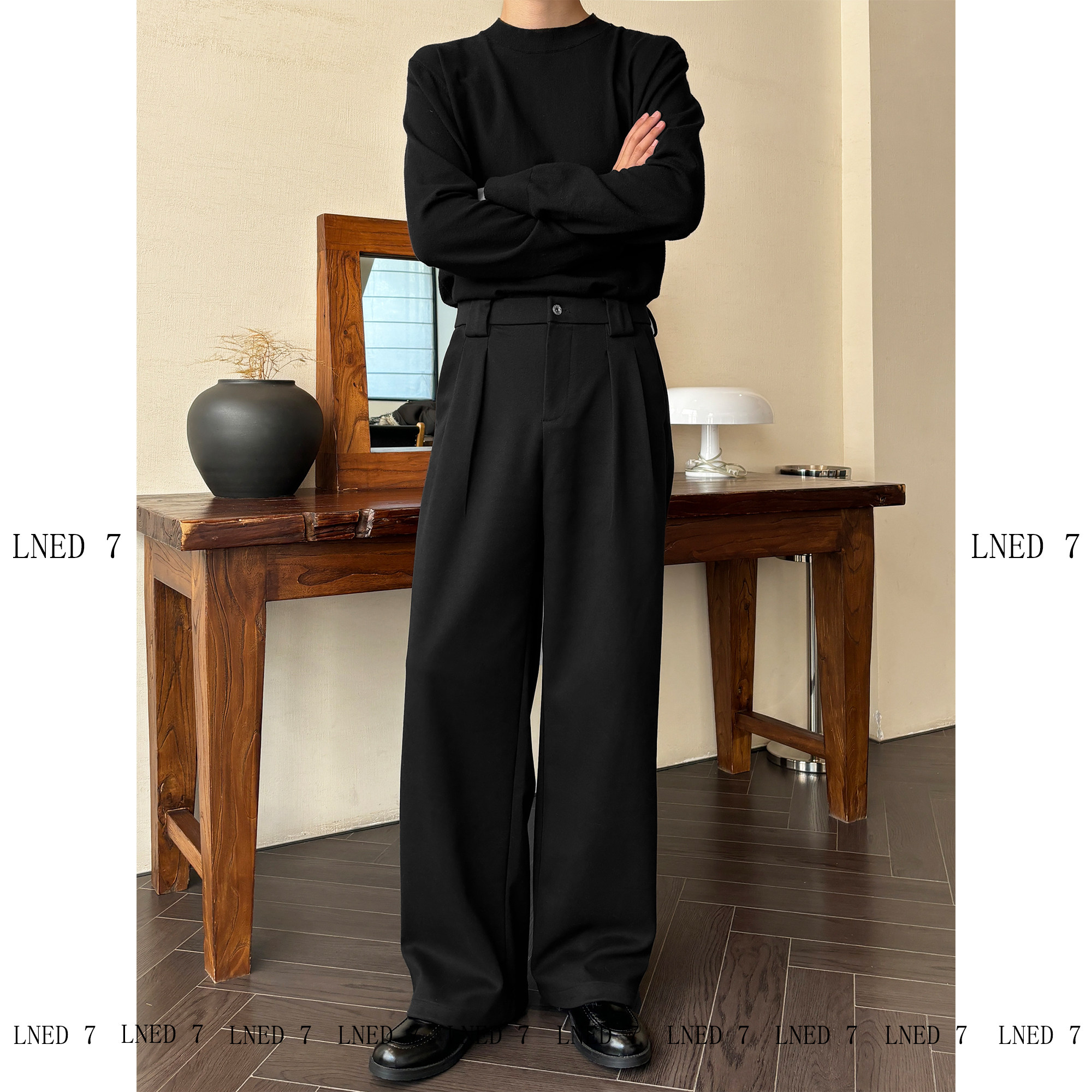 LNED7【压褶设计西裤】春夏季三本针高品质A字直筒西裤百搭休闲裤