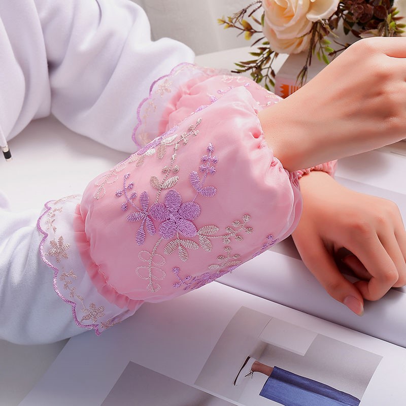 Han Edition Adult Embroidery Net Salace Sleeve Short Student Anti-fouling Sleeve Office Sleeve in Autumn and Winter Office Sleeve