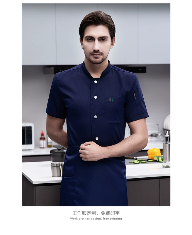 Cotton quần áo làm việc đầu bếp tùy chỉnh nam mùa hè tay ngắn nhà hàng khách sạn thịt nướng nhà hàng lẩu căng tin quần áo làm việc in logo áo đầu bếp áo bếp nữ
