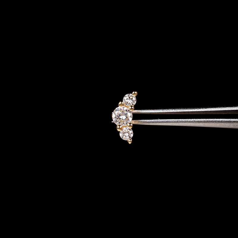 14K Gold Earrings Mini Small Bean Pod Croissant Diamond Earrings Small Ear Cartilage Studs High Ear Lobe