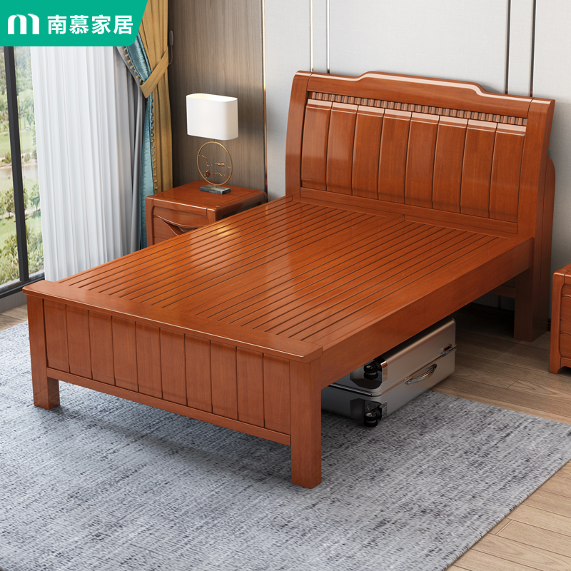 Solid Wood Bed 1.5m High-Legged Hardboard Bed for the Elderly 1.2m Single Bed 1.8m Double Bed 1.35m Household Large Bed Solid Wood Bed 1.5m High-Legged Hardboard Bed for the Elderly 1.2m Single Bed 1.8m Double Bed 1.35m Household Large Bed