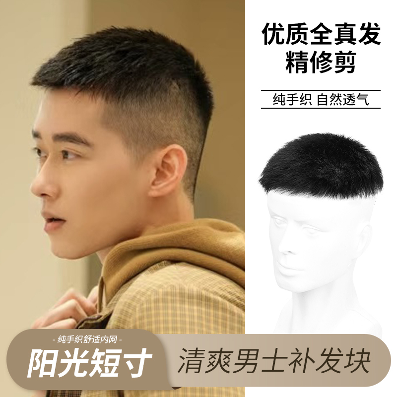 Men's Short Hair Wig, Real Hair, Refreshing and Thin Style, Short Hairpiece, Hand-Woven, Seamless, for Men, Summer Hairpiece, Top Hairpiece