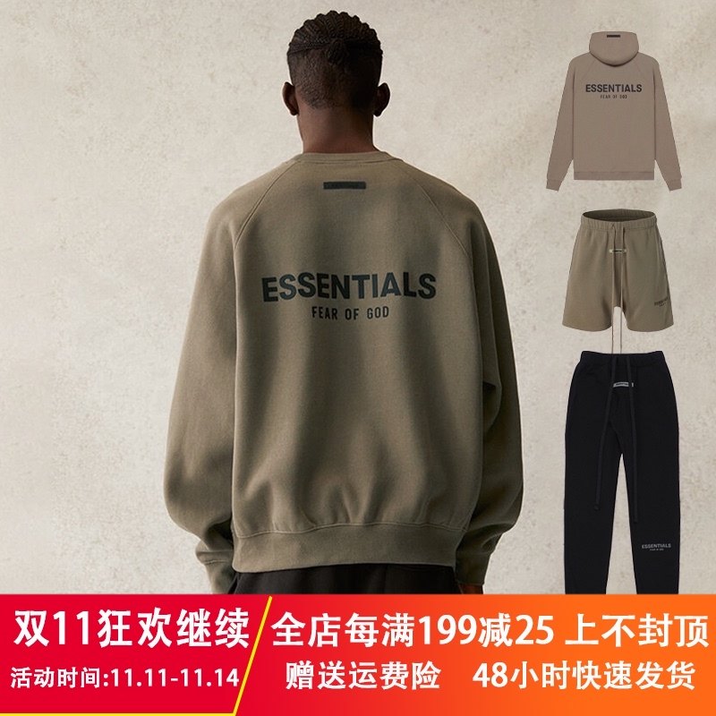 essentials double line round neck sweater men's tide high street American loose long sleeve fog behind Season 7