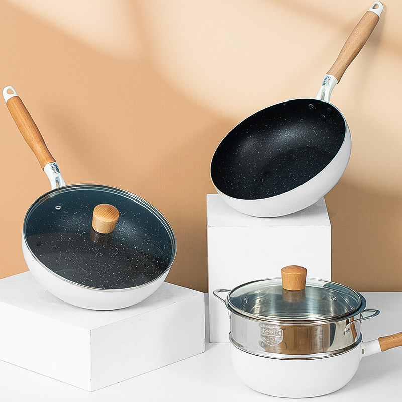 Medical stone unstained pan Home flat bottom pan frying pan Small number induction cookware gas stove special white small frying pan