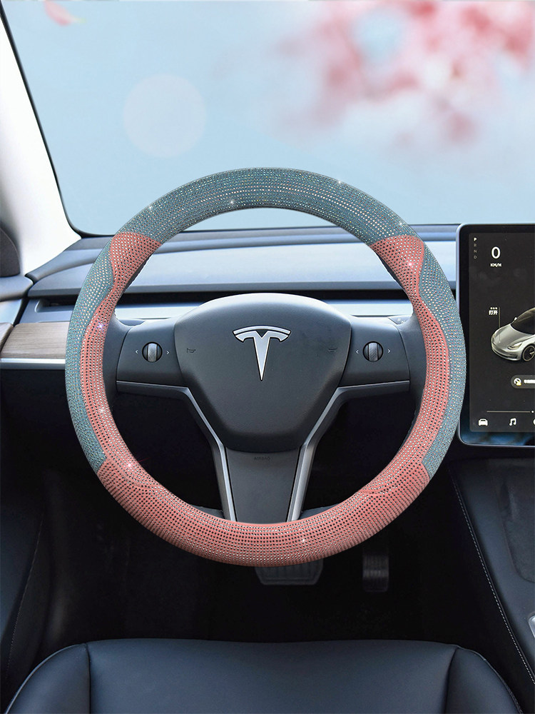 Suitable for Tesla Model3 Modely Steering Wheel Cover Hot Diamond Women's Universal Interior Modification Model Ya