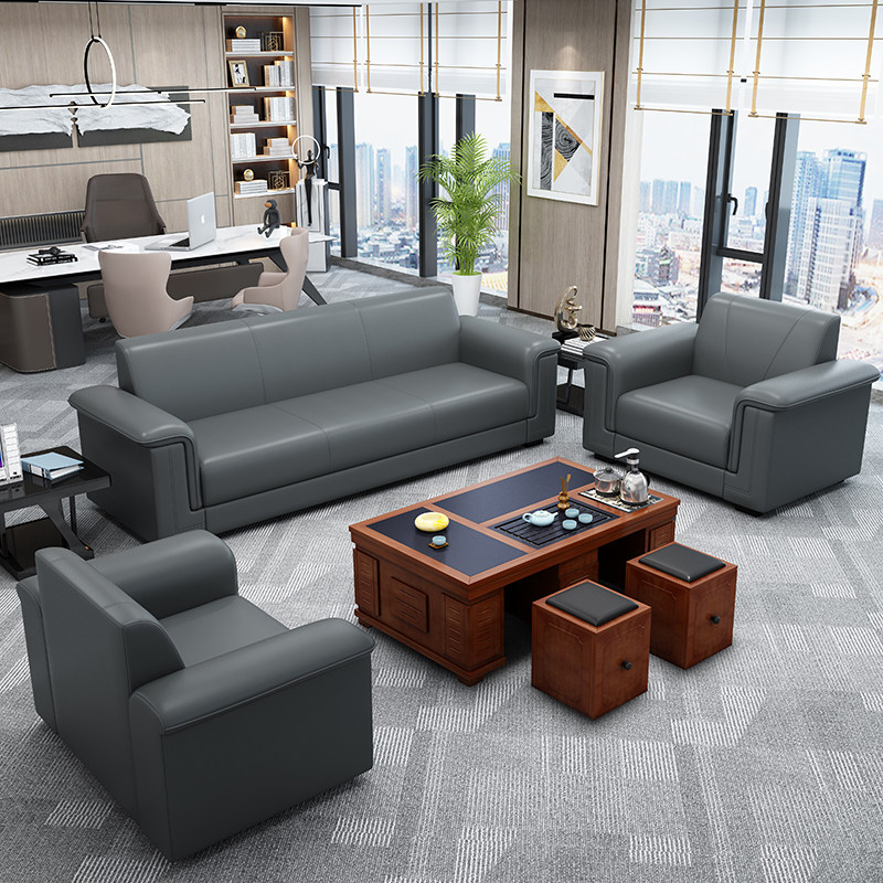New leather art business office sofa modern minimalist reception three-seat coffee table combination set office sofa