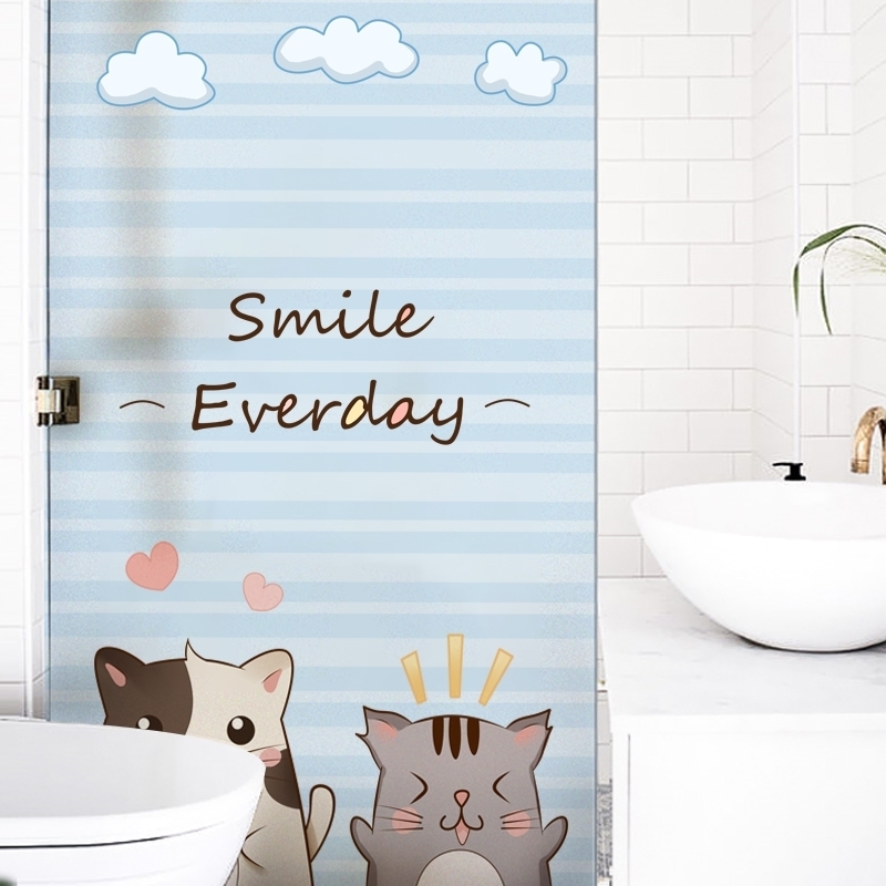Cute cat glass stickers baby children's room hygiene home bedroom bathroom decoration static frosted stickers waterproof