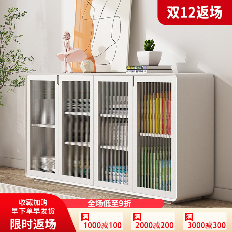 White oak wood grain sideboard modern minimalist light luxury ultra-thin living room one wall side cabinet tea paint storage cabinet