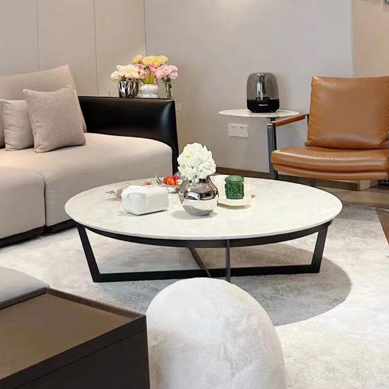 Nordic light luxury rock plate coffee table modern minimalist oval marble tea table living room home balcony net red tea table