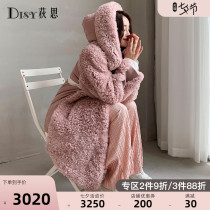 Disy 2019 new imported Harpers Bazaar sheepskin wool one-piece jacket womens mid-length down fur coat hooded