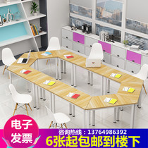 Student Trapezoidal Table Hexagon Splicing Table Training Session Table Tutoring Class Table And Chairs Creativity Color Table Free Composition