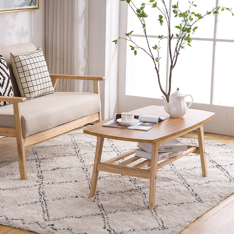 Nordic coffee table simple living room small apartment solid wood coffee table double-layer rectangular simple tea table sofa small side table