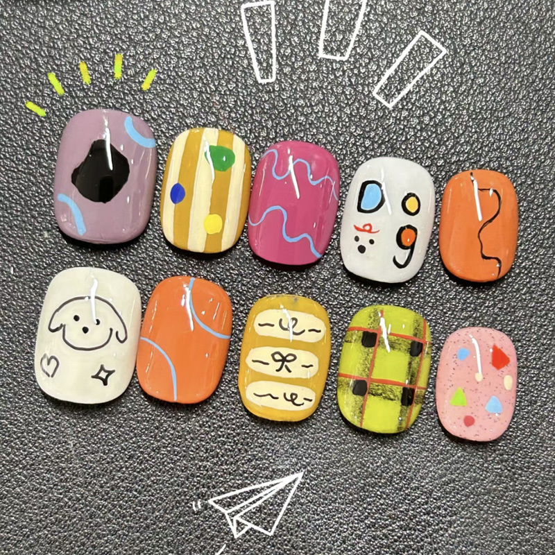Cute Puppy Wearing Nails, Hand-Painted Dopamine Macarons, Childlike and Funny Short Nails, Nail Patches, Finished Product Cute Puppy Wearing Nails, Hand-Painted Dopamine Macarons, Childlike and Funny Short Nails, Nail Patches, Finished Product