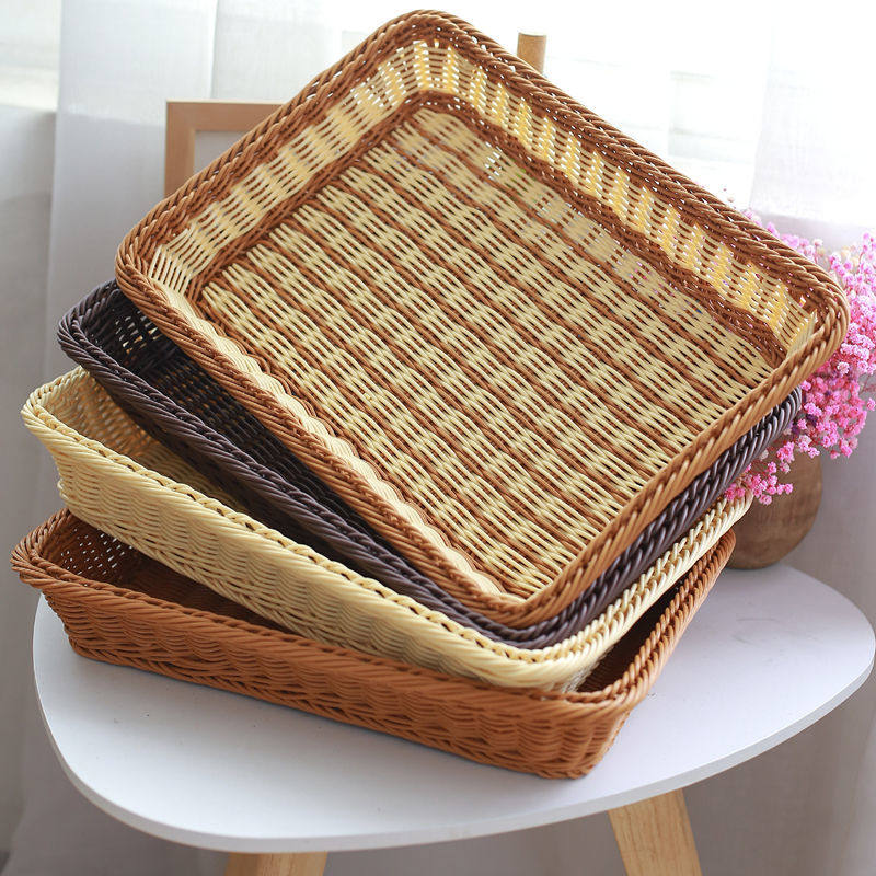 Bamboo blue sub-frame rattan fruit basket supermarket snack storage basket woven bread plastic fruit and vegetable display display box