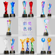 Creative colorful twisted column crystal trophy customized creative five-pointed star annual outstanding staff competition awards