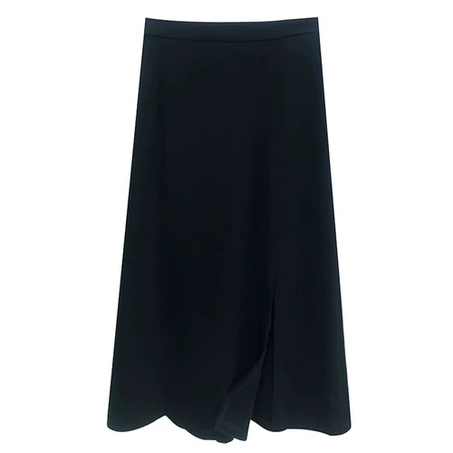 Черная весенняя приталенная юбка, для формы тела «груша», размер, средней длины, с акцентом на бедрах