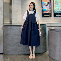 Pregnant women set dress 2021 spring and summer New loose fashion tide mom out hipster foreign style strap skirt tide