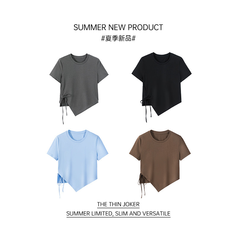 I'm your cc a black short-sleeved irregular T-shirt female summer thin high-end slim Joker